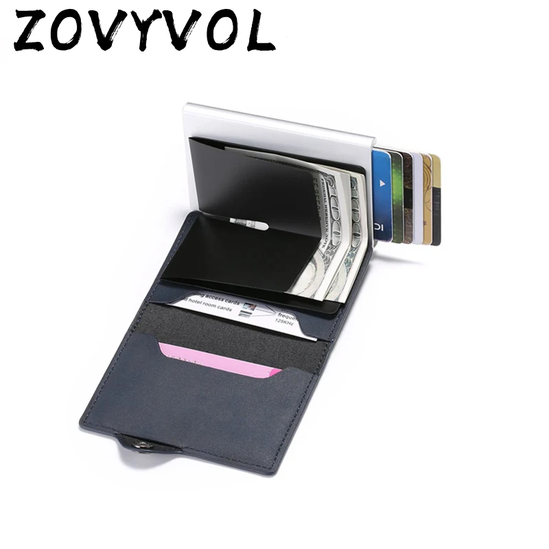 

ZOVYVOL Rfid Blocking Protection Men id Credit Card Holder Wallet Leather Metal Aluminum Business Bank Card Case CreditCard Cardholder