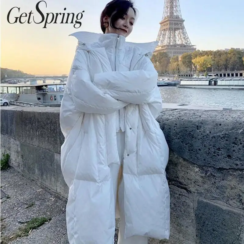Женская парка с капюшоном GETSPRING Белая теплая зимняя куртка большие размеры белое