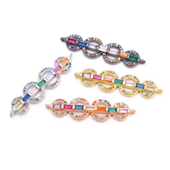 

Copper Micro-inlaid Zircon Four Rings Double Hanging Bracelet Necklace Chain Connector Handmade DIY Jewelry Making Accessories