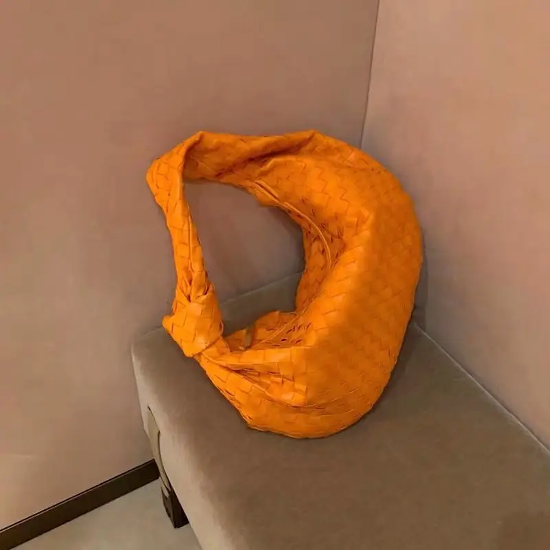 large orange Новинка, женские кожаные сумки, брендовая дизайнерская вязаная сумка через плечо, тканая сумка, женская сумка на ремне, элегантные клатчи, сумки - Цвет: large orange
