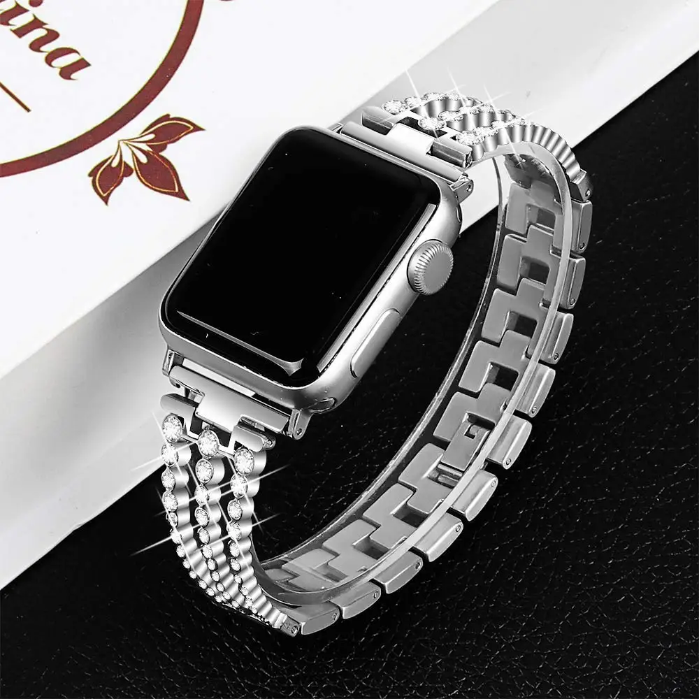 Ремешок из нержавеющей стали для Apple Watch 38 мм 42 мм 40 мм 44 мм Женский бриллиантовый ремешок для Apple Watch Series 5 4 3 2 1 браслет