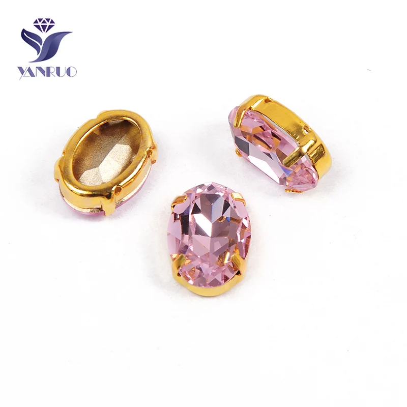 YANRUO 4120 Oval Light Rose Best Pointback Claw Rhinestones Sew Stones For Dance Costumes Elements loose stones For Craft Shoes - Цвет: Wtih Gold Claw