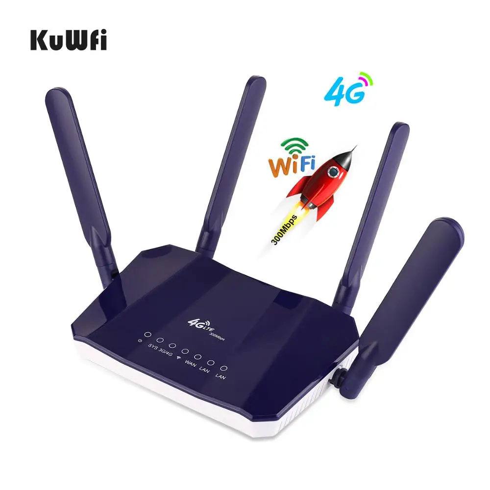 KuWFi 4G LTE CPE WiFi Router 300Mbp Wireless CPE Mobile WiFi Router with SIM Card Slot with good Co