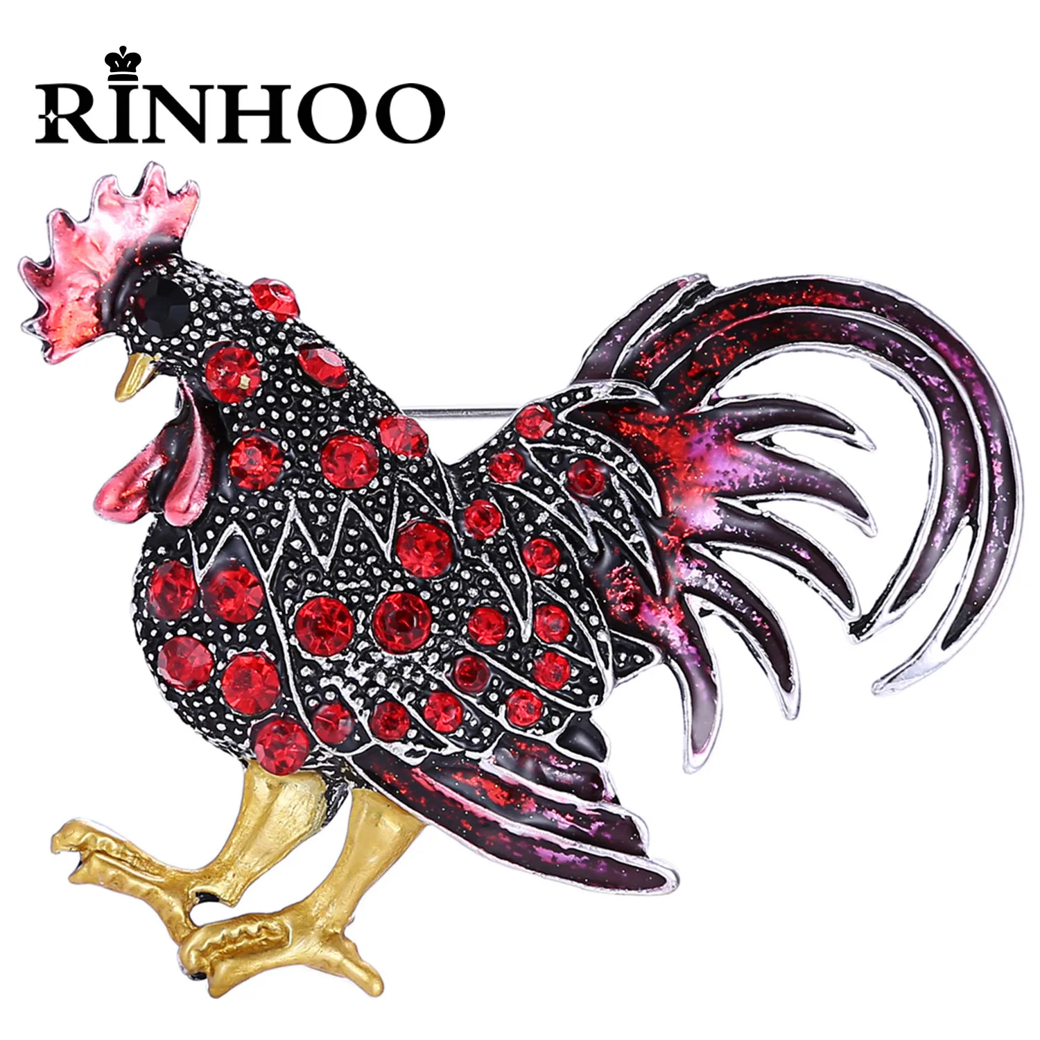 LKEEP Crystal Chicken Rooster Brooch Pin Rhinestones Lovely Animal Cartoon Badge Lapel Pin Accessories,Red 