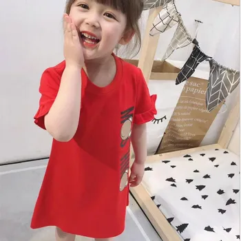 

Girl's Cute cotton dress Summer fungus sleeve dress 3 colors available