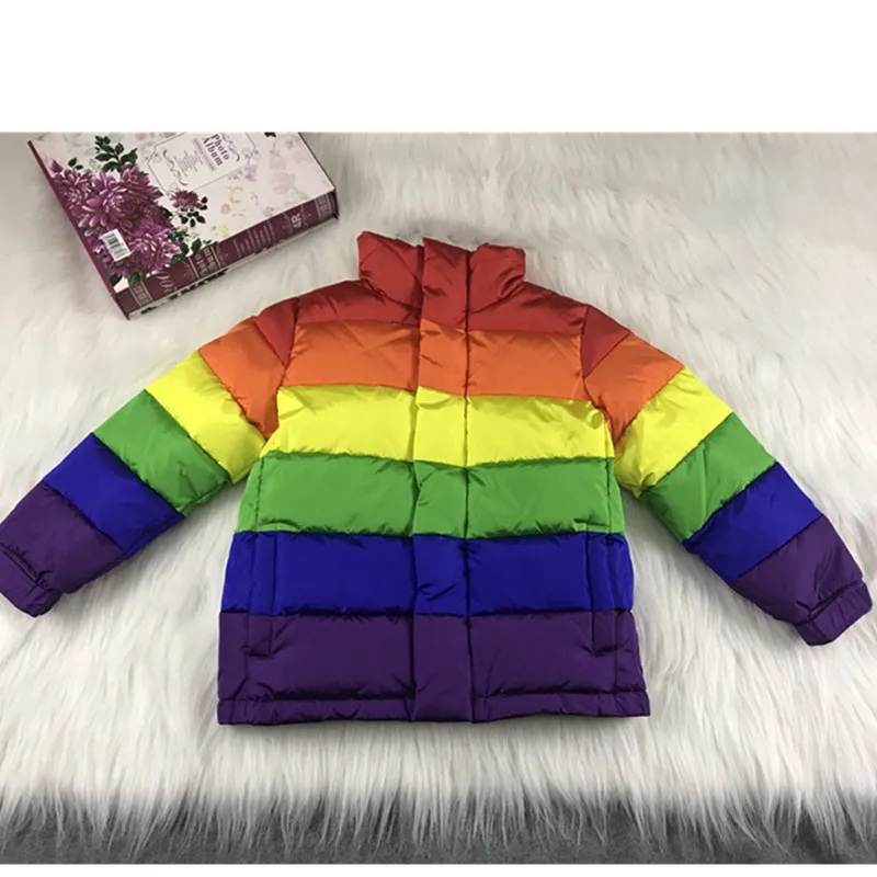 New Style Rainbow-CHILDREN'S Clothing, down Jacket Short Contrast Color Joint down Coat Loose Thick Parent-child Matching O