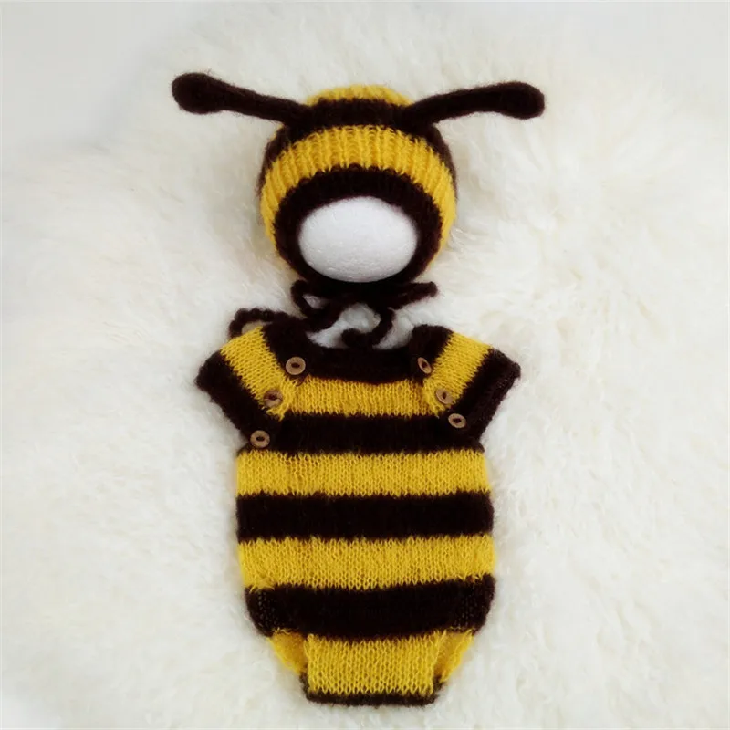 

Newborn baby photography props,mohair romper with matching hat full set,Bee costume for newborn photography props