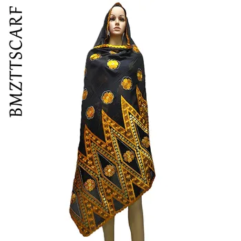 

100% Cotton African Women Scarf Big Size Headscarf for Muslim Pray Shawls Embroidery Scarfs BM973