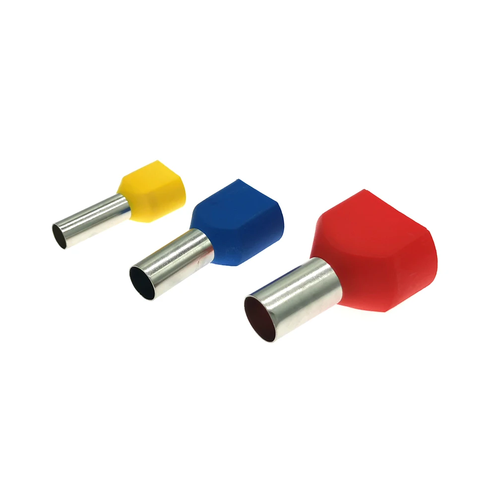 Wire Connectors Terminal Connector Electrical Connectors Plug Soldering Terminal 50 25 10Pcs Dual Wire Tube Insutated Cord End Crimp Terminals TE2508 TE16 14 Double Electrical Cable Copper Ferrules 14 6AWG