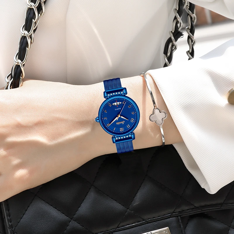 Reloj Mujer женские часы Голубой бриллиант Для женщин Водонепроницаемый Повседневное