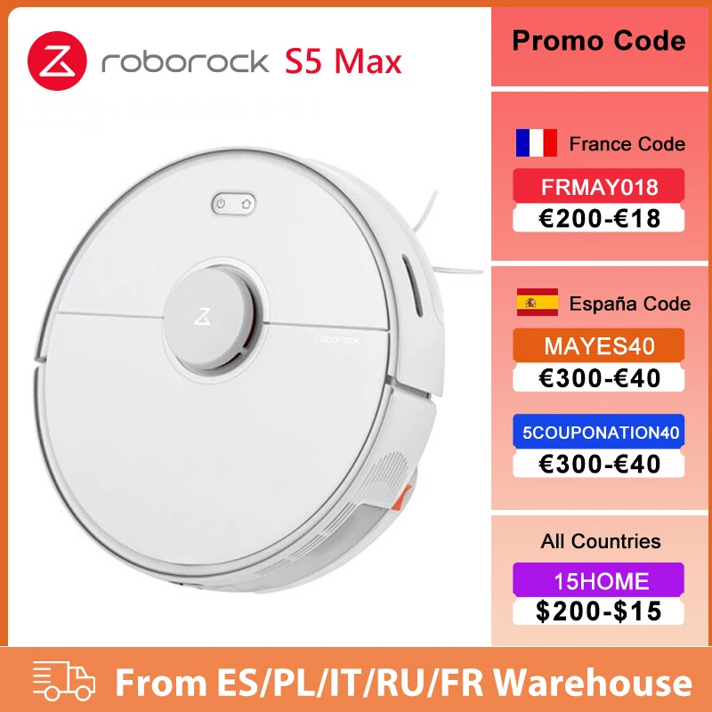 Roborock S5 Max Robot Vacuum Cleaner WIFI APP Control Automatic Smart Planned Sweeping Dust Sterilize Washing Cyclone Suction