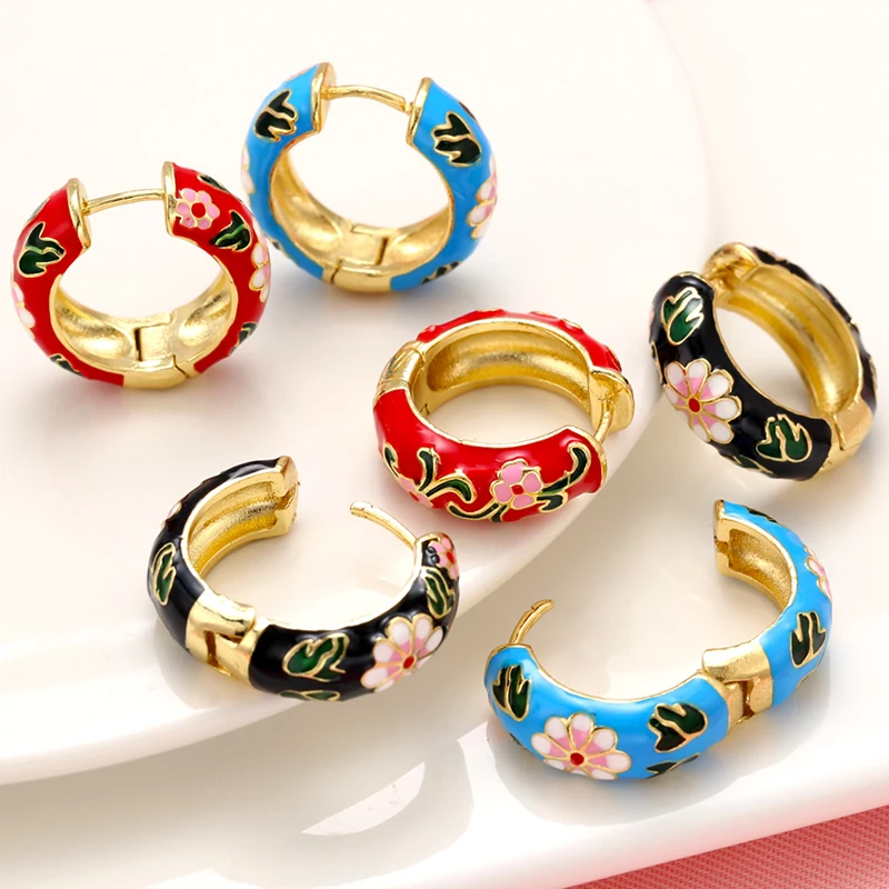 HML&ampAAA One pair 2020 NEW vintage Boho small hoop earrings Brass gold color Enamel for party Jewelry model:VE278 | Украшения и