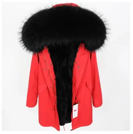 Серая натуральная лисица Меховая куртка пальто Женская мода натуральный кролик мех пальто с подкладкой Длинные парки Зимняя черная парка - Цвет: 10