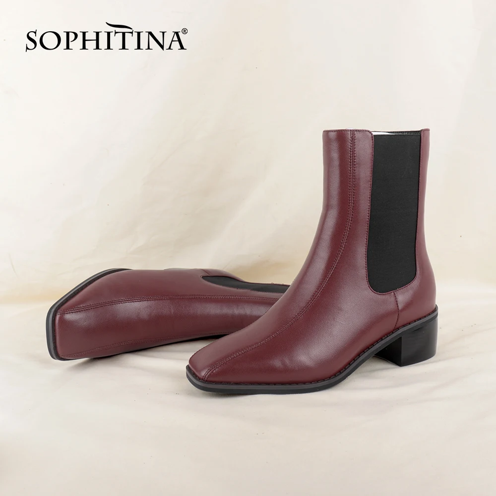 SOPHITINA Women's Chelsea Boots Zipper Wine Red Square Toe Elegant Autumn Winter Bootie Fashion 2020 New Women Shoes PC803