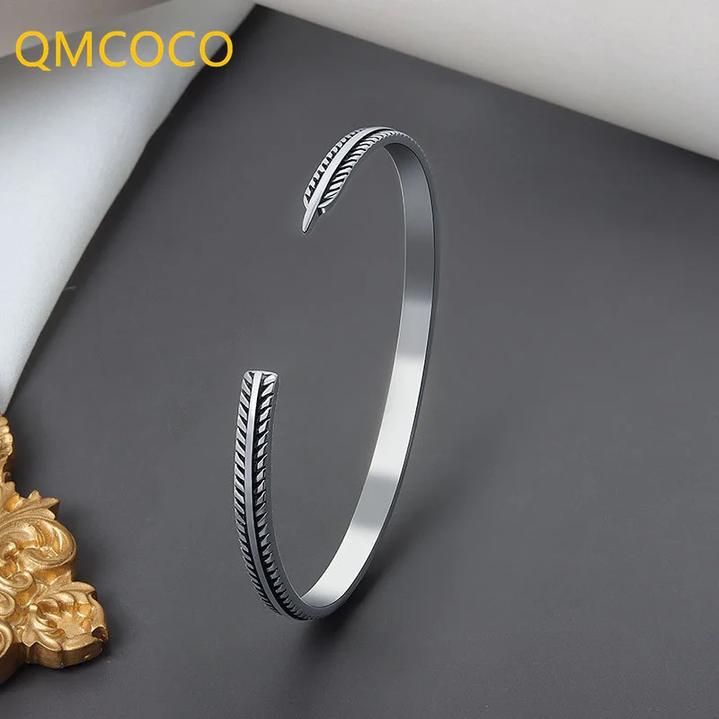 QMCOCO Korean INS Style Open Adjustable Design Punk Feather Bracelet Trend Retro 925 Silver Personality Woman Hand Accessories | Украшения