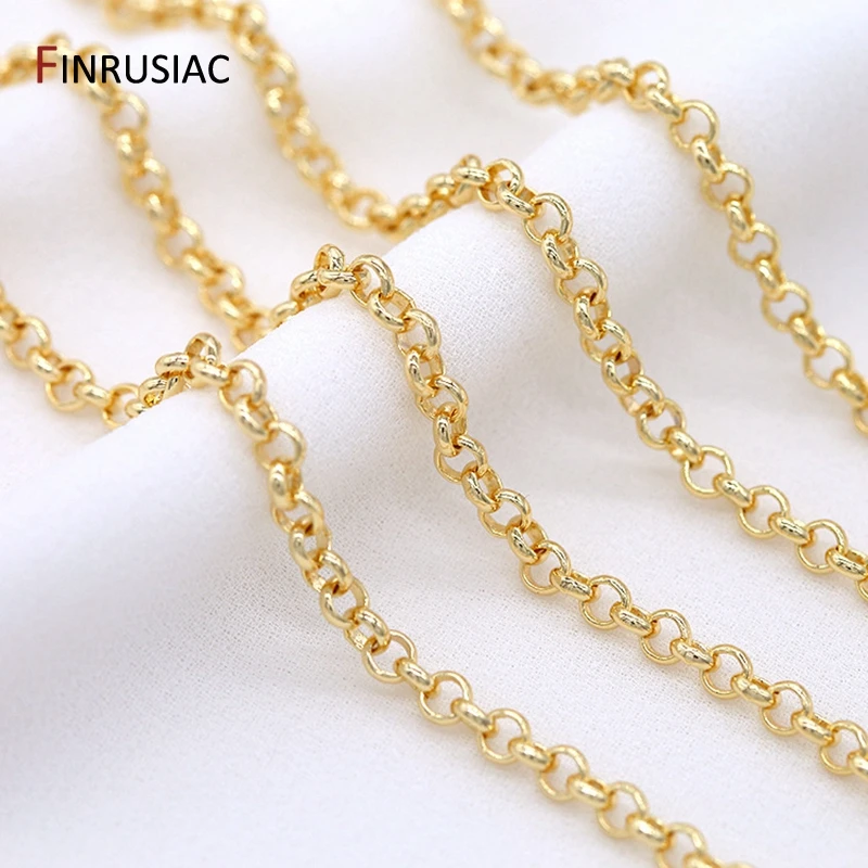 Großhandel 14k Gold Überzogene 2/3/4/5,5mm Runde Link Kette Zubehör Für Schmuck Machen, DIY Armband Halskette Kette Spool