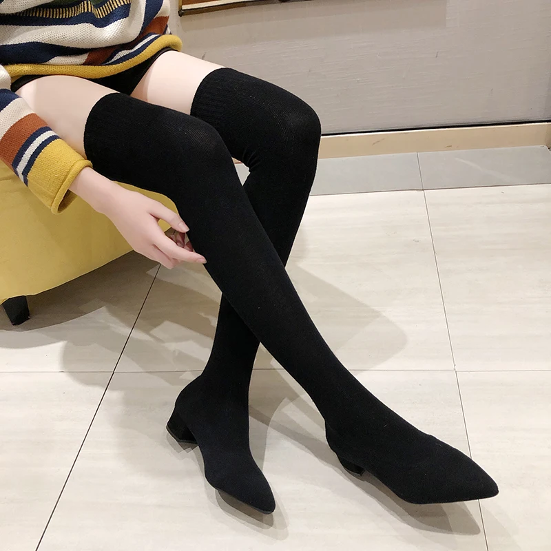 Ceny Zima nad kolana buty kobiety Stretch tkaniny kobiety udo wysokie Sexy kobieta buty długie skarpety buty Bota Feminina