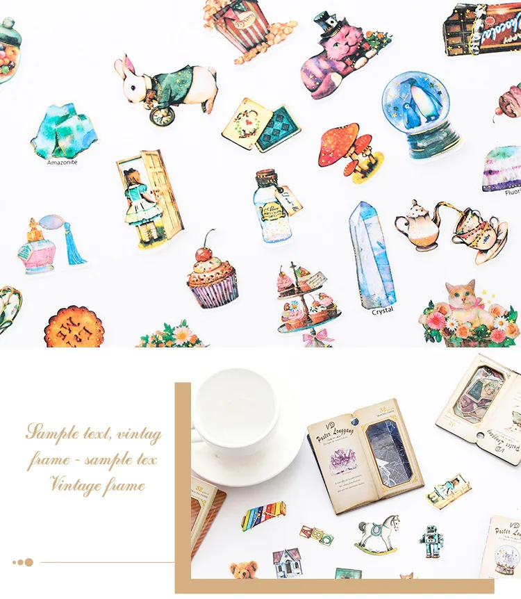 South Korea Creative Stationery Retro Large Sticker Bag Hand Account DIY Adhesive Paper Retro Decorative Sticker 8-Selectable 32