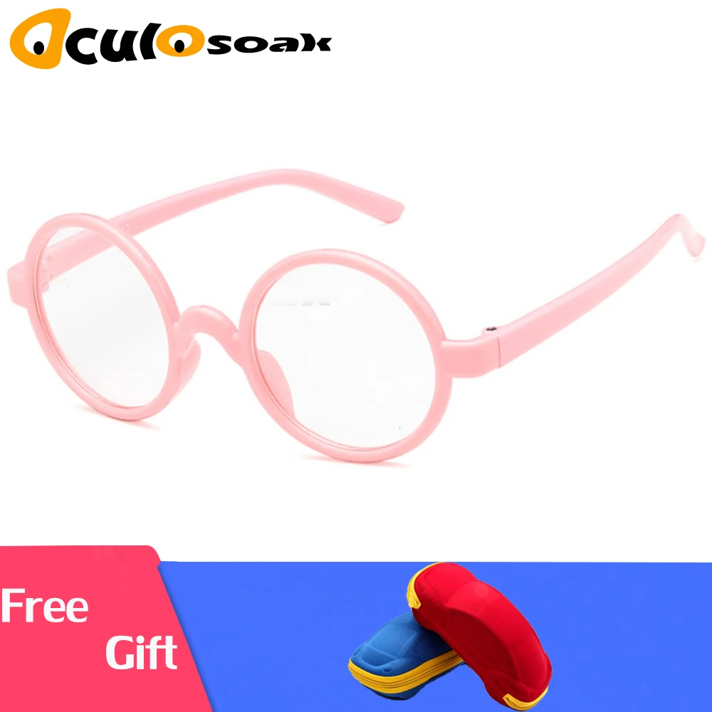 Милые детские круглые очки рамы Дети Твердые оправы для очков близорукие линзы рамки для мальчиков и девочек детские очки - Цвет оправы: pink clear