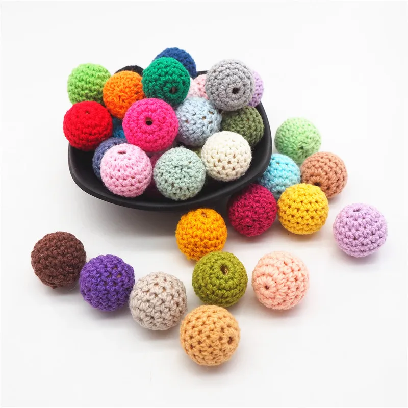 Chengkai 50pcs 16mm 라운드 뜨개질 코 튼 크로 셰 뜨개질 나무 구슬 공 DIY 장식  Teether 쥬얼리 목걸이 감각 장난감
