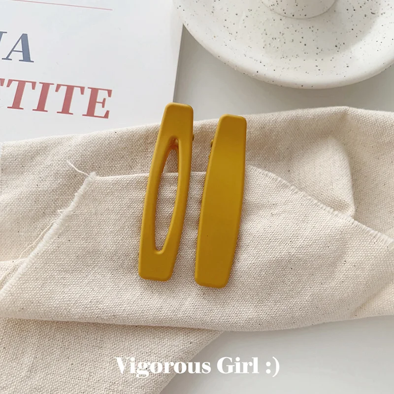 2pc Yellow clip 2PC Korea Macaron Color Hair Clips Acrylic Barrettes Geometric Hollow Matte Hair Clips For Girls Women Hair Accessories - Metal color: 2pc Yellow clip
