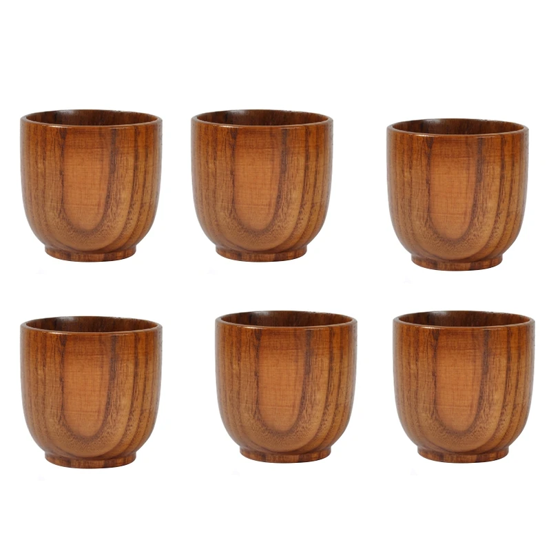 6Pcs Jujube Wood Cup Primitive Handmade Natural Wooden Tea Cup Breakfast Coffee Beer Milk Mug Drinkware Green Tea Cup Small Wate