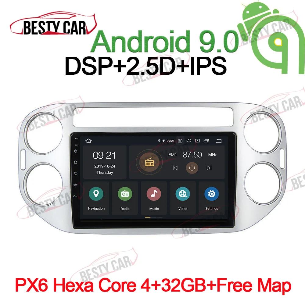 10,1 ''ips Android 9,0 Автомобильный мультимедийный плеер Авто Радио стерео для VW Tiguan 2013~ gps навигация wifi OBD2 DSP Bluetooth - Цвет: PX6-4-32GB-CarPlay