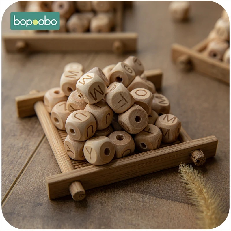 Contas de Roedor de Madeira Chocalho para o Produto do Bebê Bopoobo Letras Faça Você Mesmo Dentição Jóias Bpa Livre Faia Letra Alphobe Bebê Mordedor 50pc 4 Mordedores p/ bebê