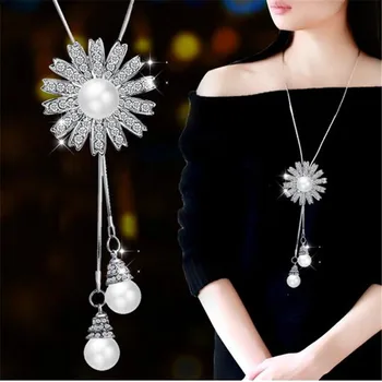 BYSPT Collier Femme Long Gray Crystal Necklaces & Pendants for Women Round Statement Necklace Maxi Colar Chain Fashion Jewelry 2