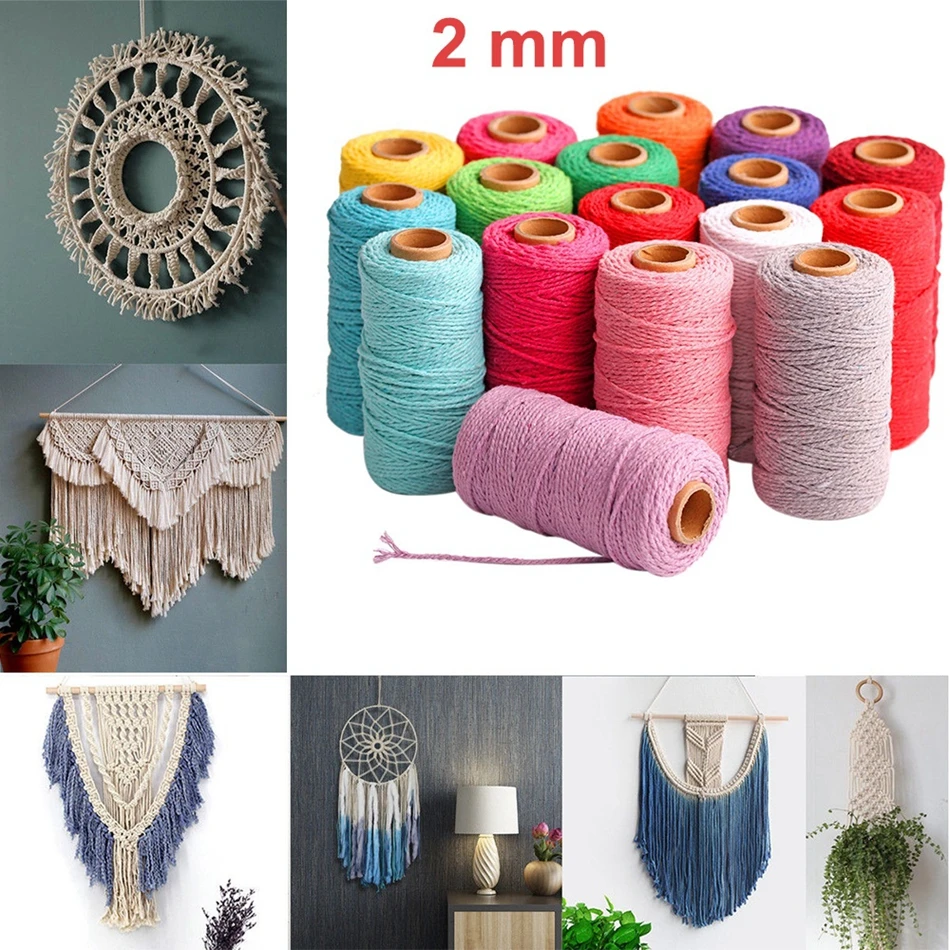 2mm 100M Colorful Thread Cord Handmade Crafts DIY Beige Twisted Cotton Macrame Cord Twine Rope String Home Textile Decoration