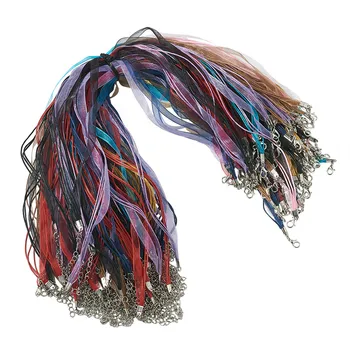 

Mixed Color Multi-strand Necklace Cord for Jewelry Making,3 Loops Waxed Cord & Organza Ribbon with Zinc Alloy Lobster Claw Clasp