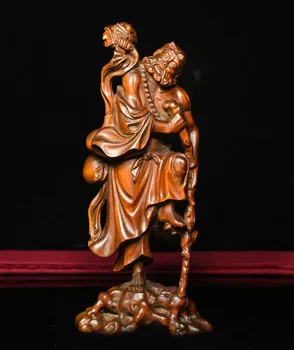 

wedding decoration Chinese Boxwood Wood Carved Longevity Immortal Li TieGuai Cripple God Statue