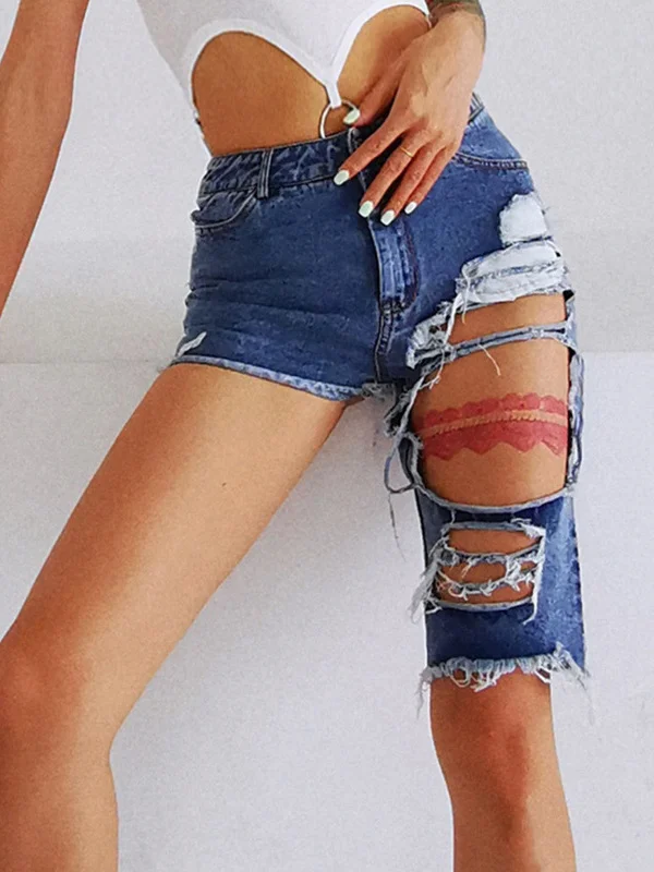 2022 Summer Punk Ripped Jeans Irregular 