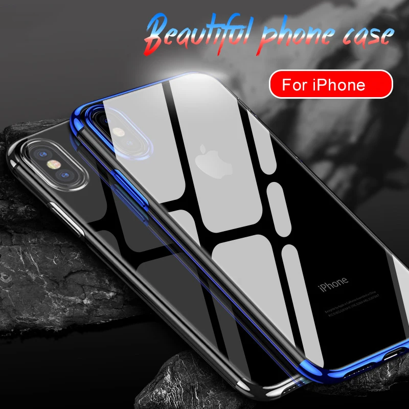 

Luxury Silicone Case for iPhone 11 Pro Max 7 6S 6 Plus TPU Soft Plating Frame Transparent Cover for iPhone X Xs Max XR 8 Plus 11