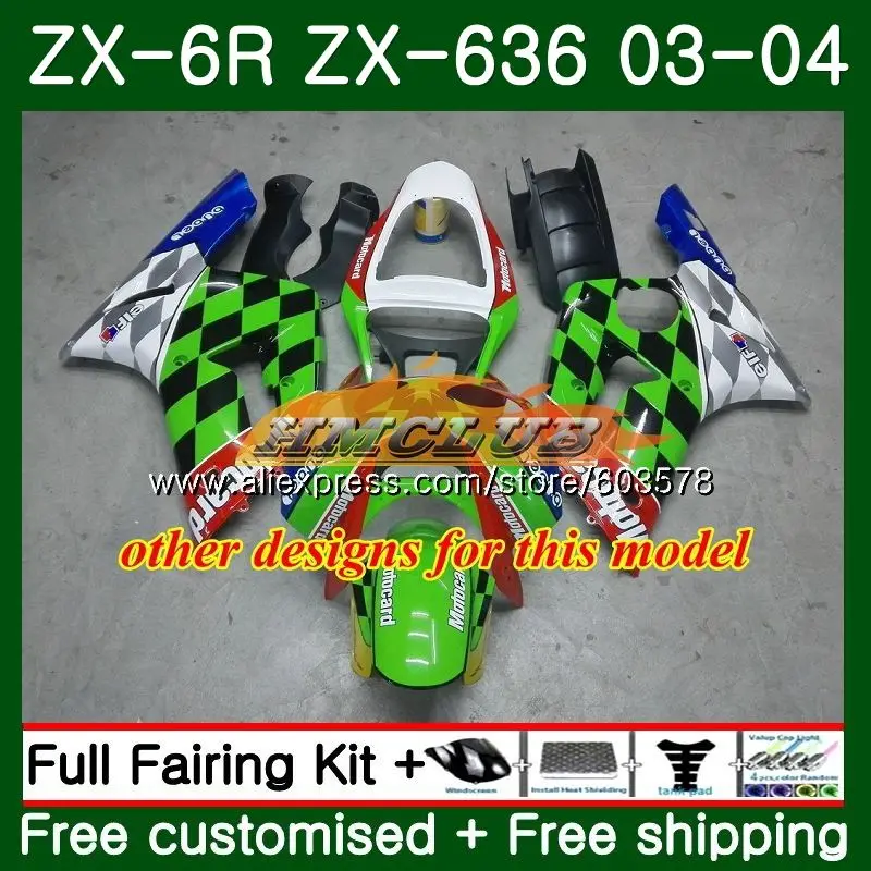 Средства ухода за кожей для KAWASAKI NINJA ZX600 ZX-636 ZX-6R 2003 2004 зеленого и белого цветов 34CL. 96 ZX 636 6 R 600CC ZX6R 03 04 ZX636 ZX 6R 03 04 обтекатель