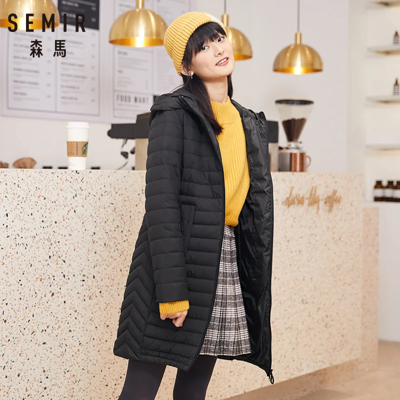 SEMIR, длинный женский пуховик,, зима, светильник, привычный ветер, черный, толстый, теплый, куртка, повседневная, трендовая, женская одежда