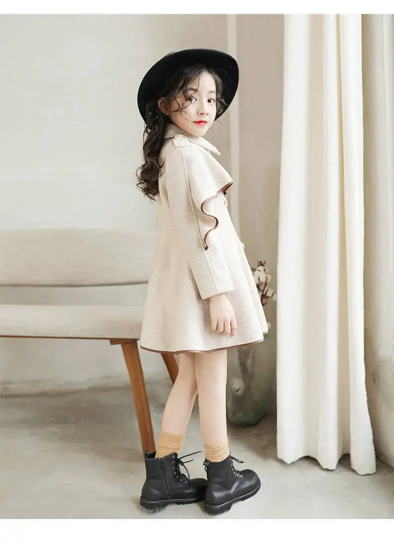 Шерстяное пальто для девочек от 4 до 12 лет зимние куртки новая Корейская версия одежды для больших детей, вельветовое плотное детское шерстяное пальто