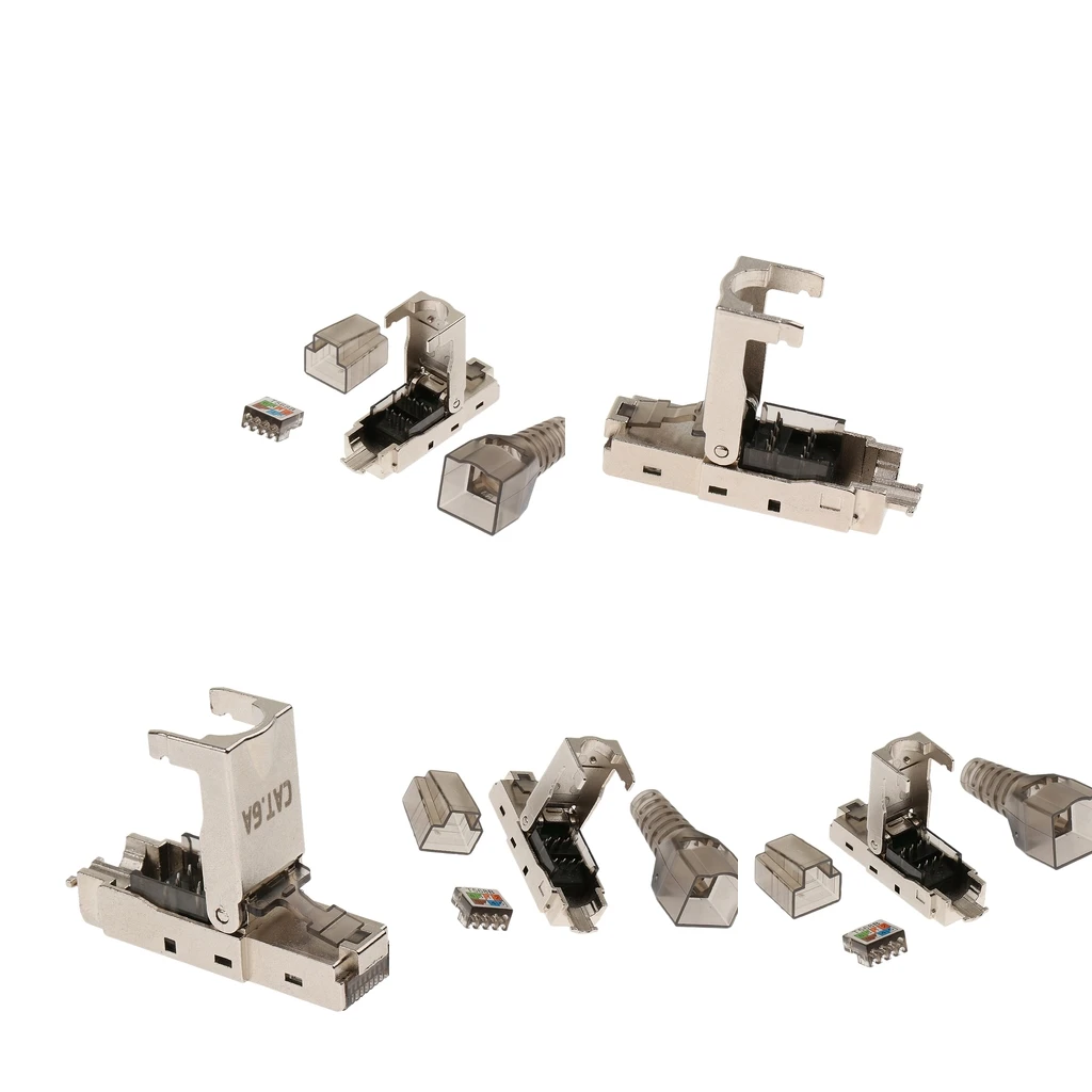 5x CAT6A RJ45 Network Connector Modular Plugs Shielded Connectors Ethernet