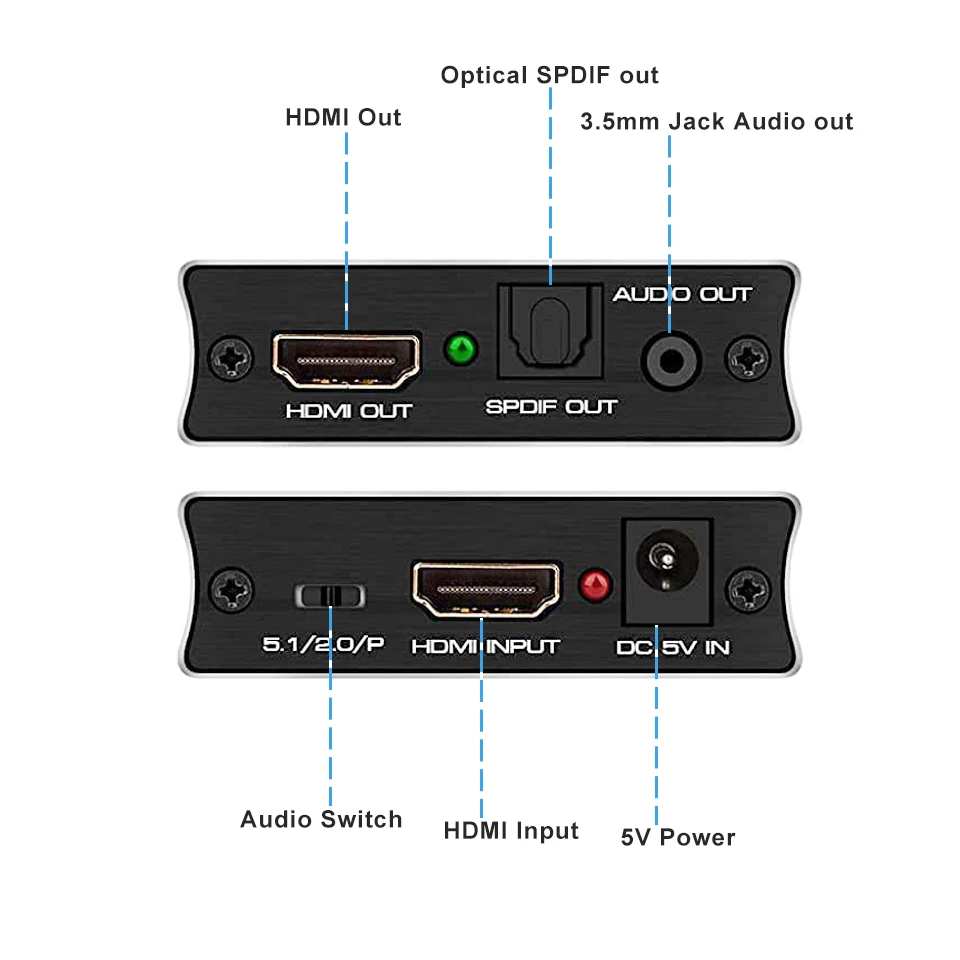 Navceker HDMI Audio Extractor HDMI to SPDIF Optical Toslink 3.5 Aux+4K Converter for TV box to TV Soundbar Amplifier