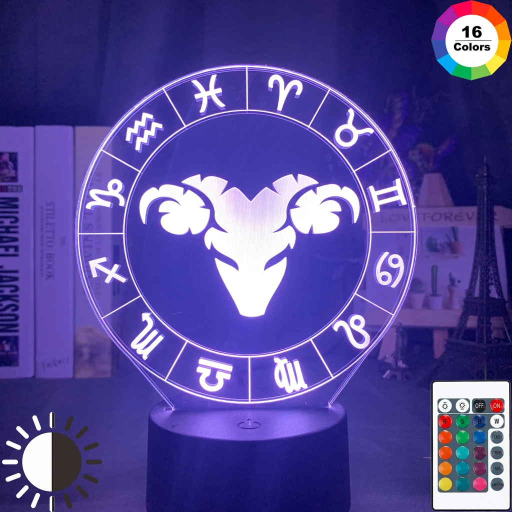 3d ночной Светильник Aries Led 7 цветов, меняющий питание от Usb батареи, ночной Светильник для девочки, декоративный светильник для спальни, лампа с двенадцатью созвездиями
