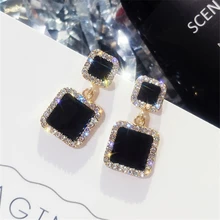 Массивные серьги, черные квадратные геометрические серьги для женщин, роскошные свадебные Стразы с кристаллами, серьги золотого цвета EB447