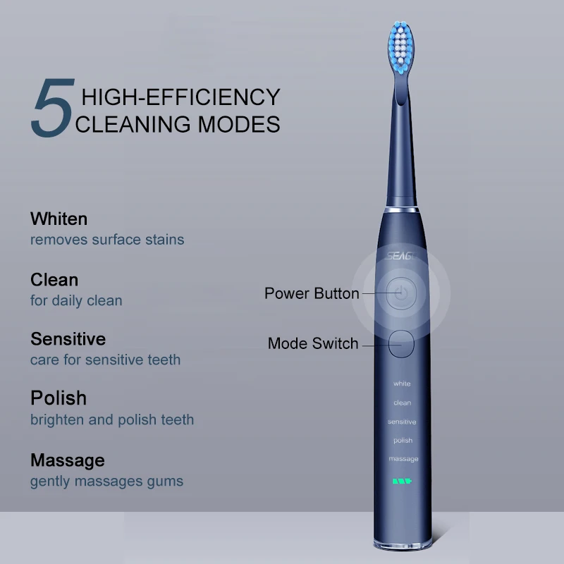 Seago Electric Toothbrush Adult USB Fast Charge Waterproof Rechargeable Sonic Automatic Tooth brush Replacement Heads SG-575 Seago Electric Toothbrush Adult USB Fast Charge Waterproof Rechargeable Sonic Automatic Tooth brush Replacement Heads SG-575