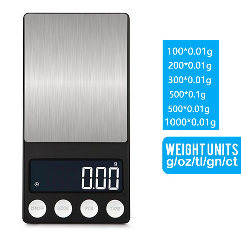Мини ЖК-дисплей цифровые электронные весы ювелирные изделия 100/200/300/500g 0,01/0,1 г Высокая точность Карманный с подсветкой ювелирные изделия Вес для Кухня