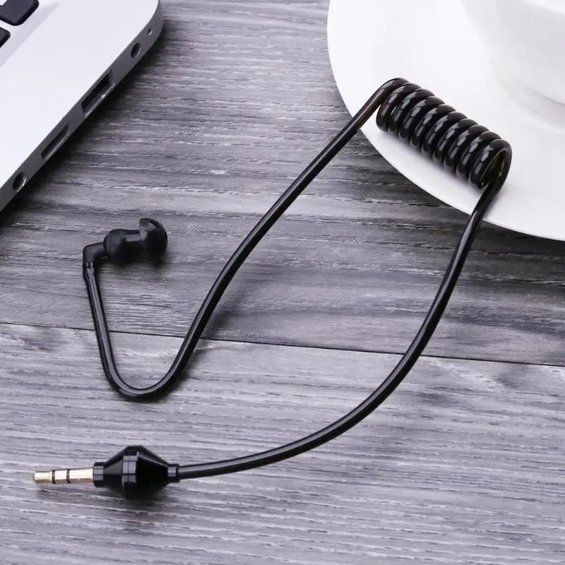 Single Listening 3.5mm Earphone Coiled Cables Mono Function Earpiece In Ear Stereo Headset Only For Listening