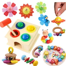 Jouets en bois Montessori pour enfants, blocs arc en ciel, jouet d'apprentissage pour bébés, musique, hochets graphiques, blocs en bois colorés, jouet éducatif