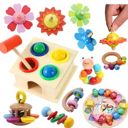 Brinquedos infantis montessori de madeira, blocos arco íris para aprendizado infantil, brinquedos educativos, chocalhos de música para bebês