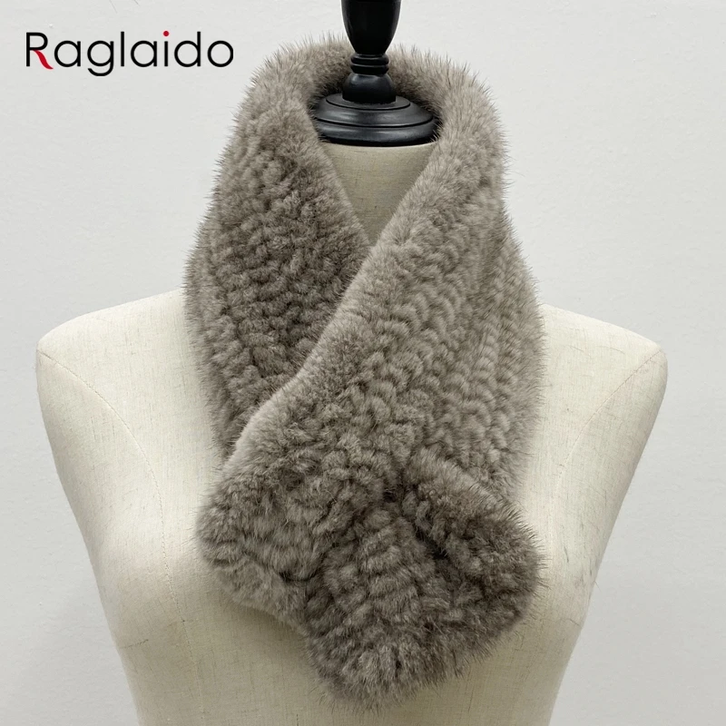 2025New Sciarpa di pelliccia di visone per donna Scialli femminili morbidi e caldi invernali Elegante scaldacollo solido 80 cm x 12 cm 2