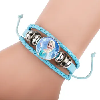 

Fashion Elsa Anna Ice Snow Princess Portrait Glass Cabochon Infinity Leather Bracelet For Girls Women Accessories Jewelry Gift