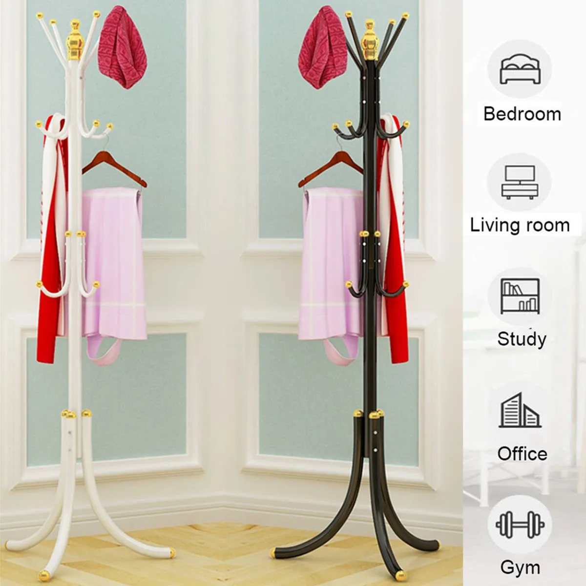 

12 Hooks Standing Clothes Hanger Coat Rack Floor Living Room Bedroom Furniture Luxury Thicker Metal Hat Clothing Stand Holder