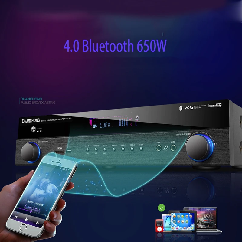 

KYYSLB 500W/650W 5.1 220V CF5 4.0 Bluetooth Amplifier Home High Power Professional HIFI Karaoke Fever Digital Amplifier Audio